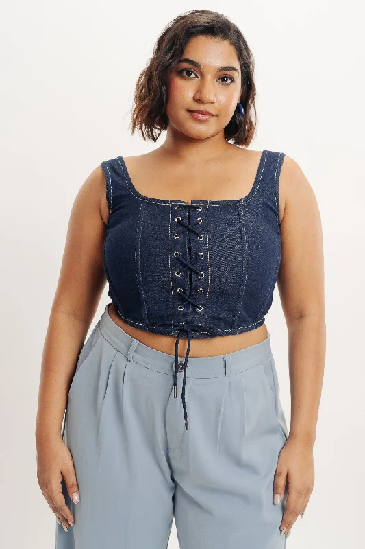 Front Tie Up Indigo Denim Bustier