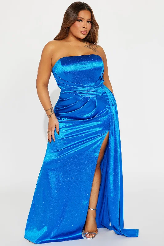 Gianna Glitter Satin Maxi Dress - Royal