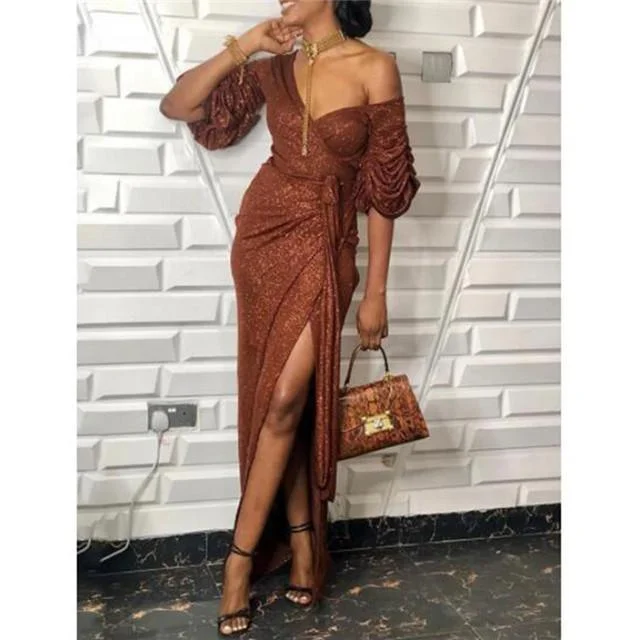 FashionSierra - High slit long wrap dress