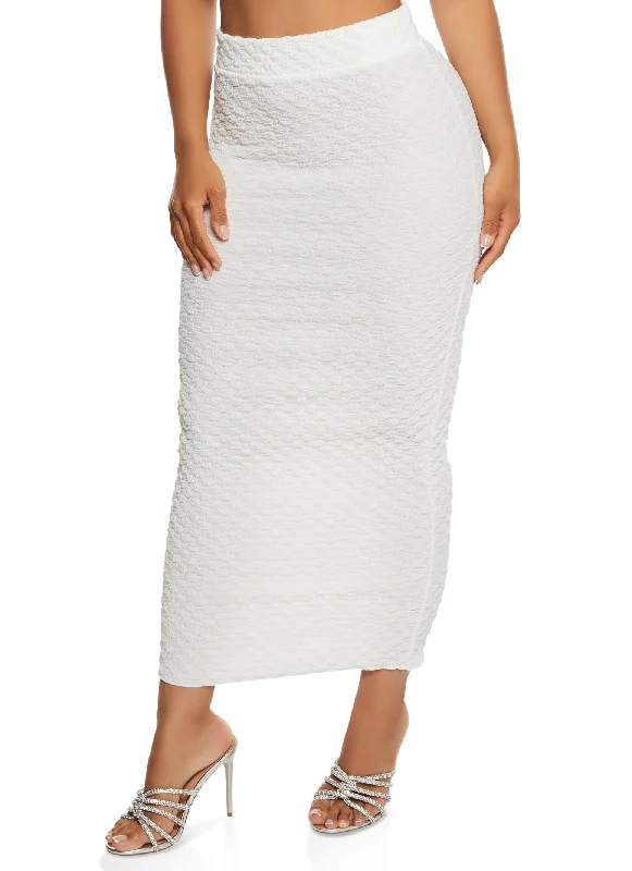 Textured Knit High Waist Maxi Pencil Skirt