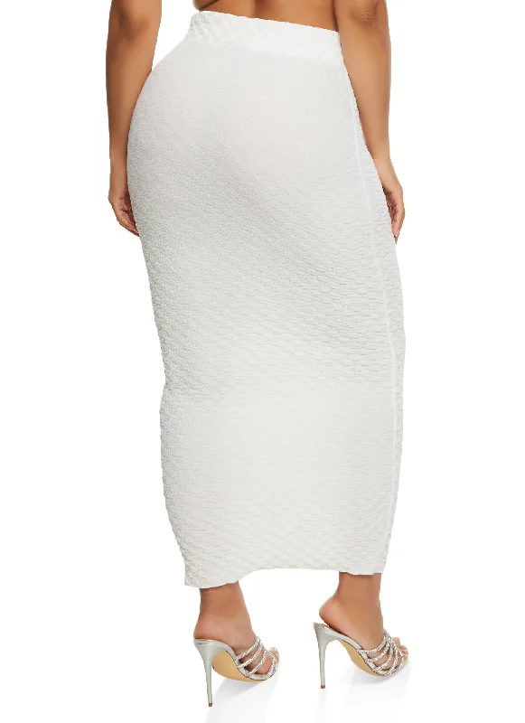 Textured Knit High Waist Maxi Pencil Skirt