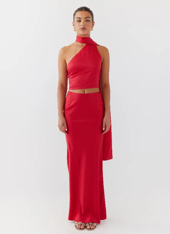 Josefina Satin Maxi Skirt - Rouge Red