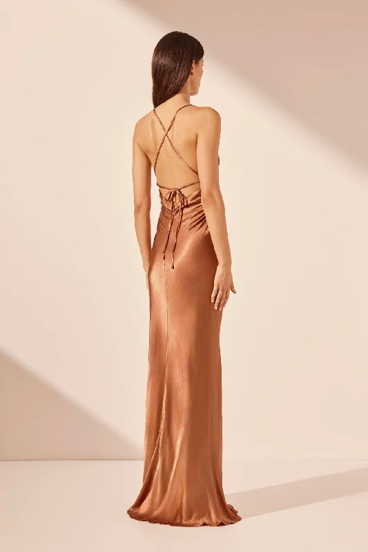 LA LUNE LACE BACK MAXI DRESS - ALMOND