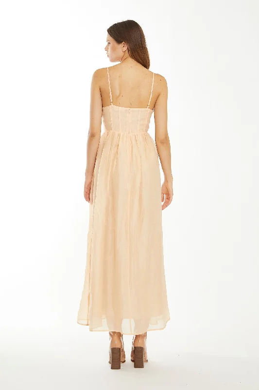 Peach Corset Detail Maxi Dress