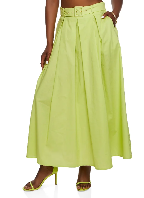 Haute Monde Buckle Belt Pleated Maxi Skirt