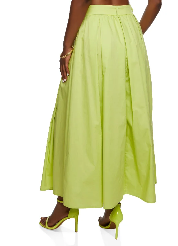 Haute Monde Buckle Belt Pleated Maxi Skirt