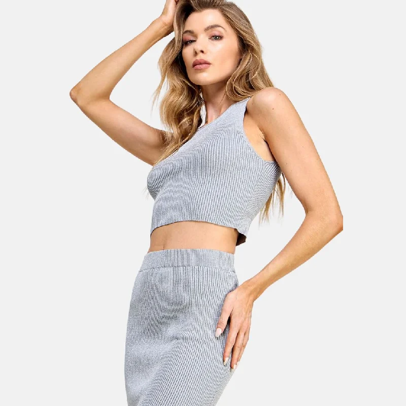 Metallic Thread Knit Crop (Silver)