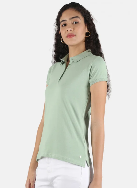 Women Green Plain T-Shirt