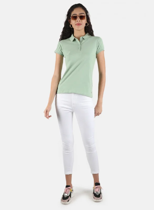 Women Green Plain T-Shirt