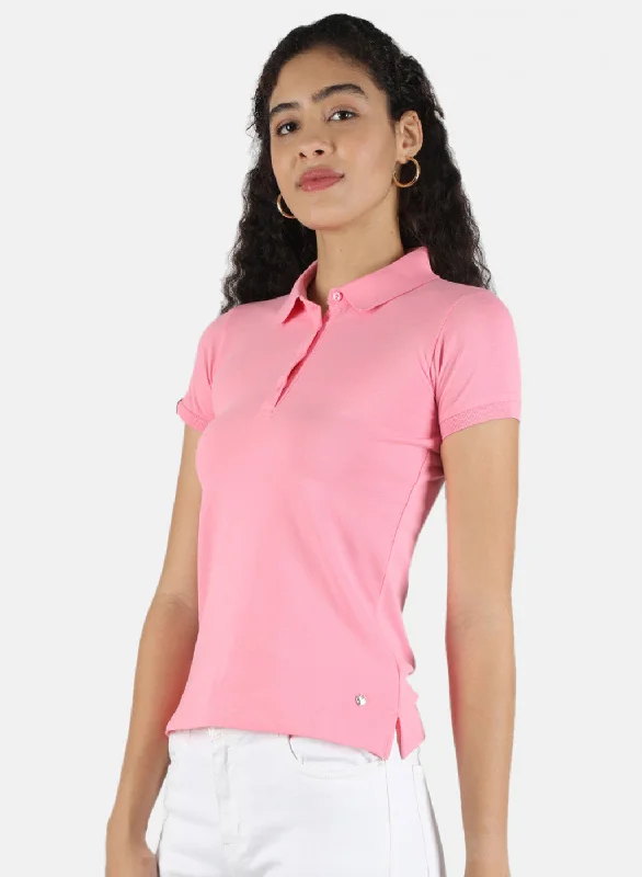 Women Pink Plain T-Shirt