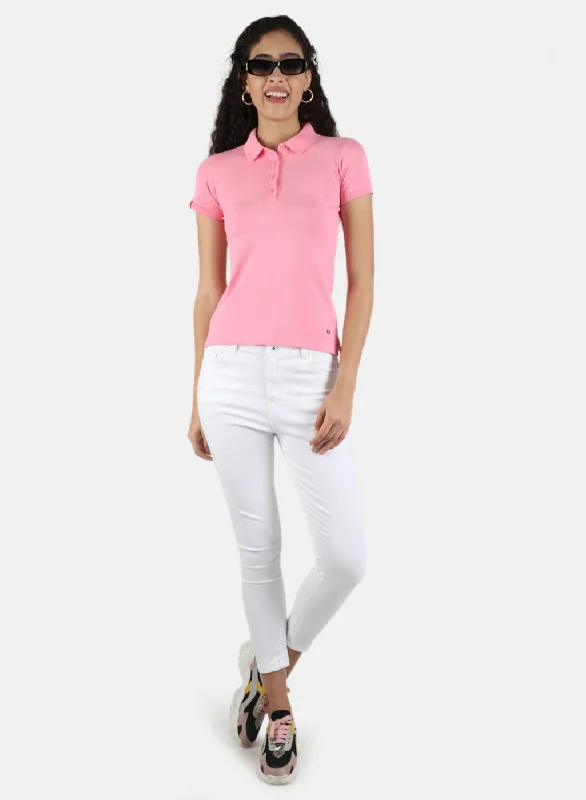 Women Pink Plain T-Shirt