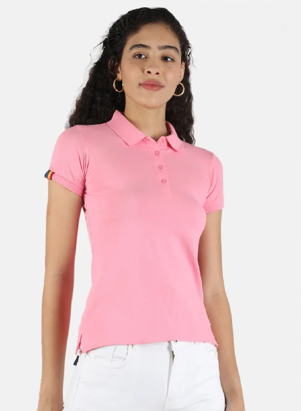 Women Pink Plain T-Shirt