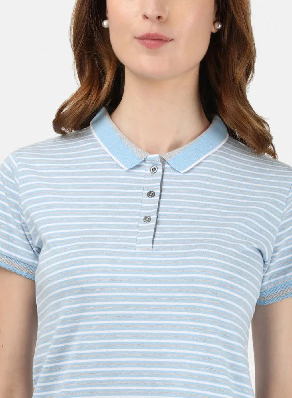 Womens Sky Blue Stripe T-Shirt