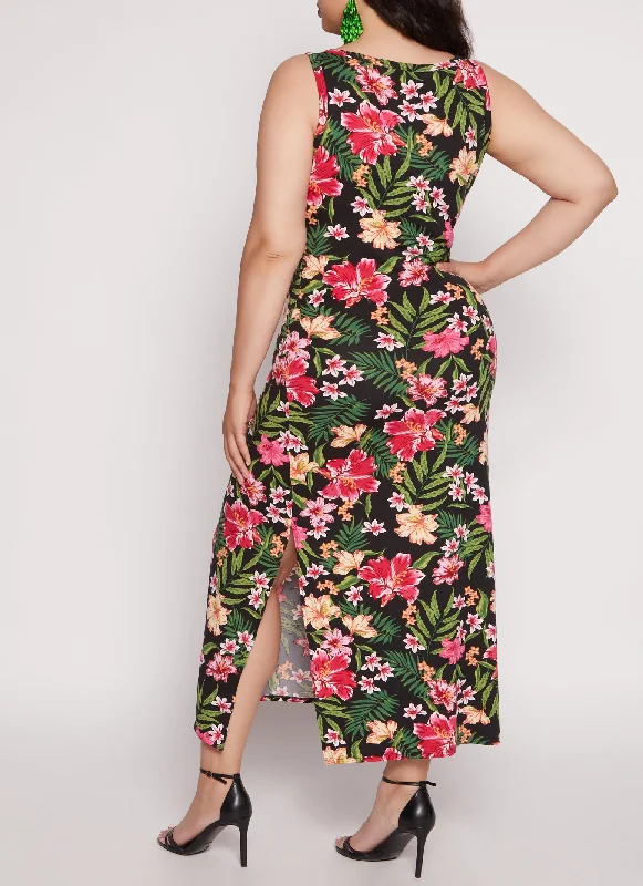 Plus Size Tropical Print Tank Dress