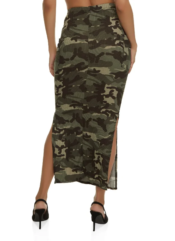 Camo Cargo Pocket Maxi Skirt