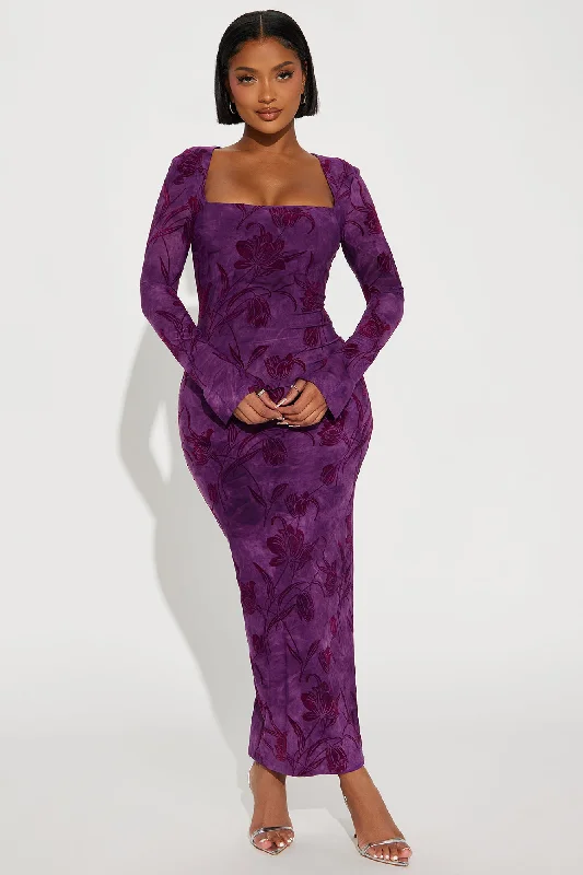 Pandora Velvet Burnout Maxi Dress - Purple