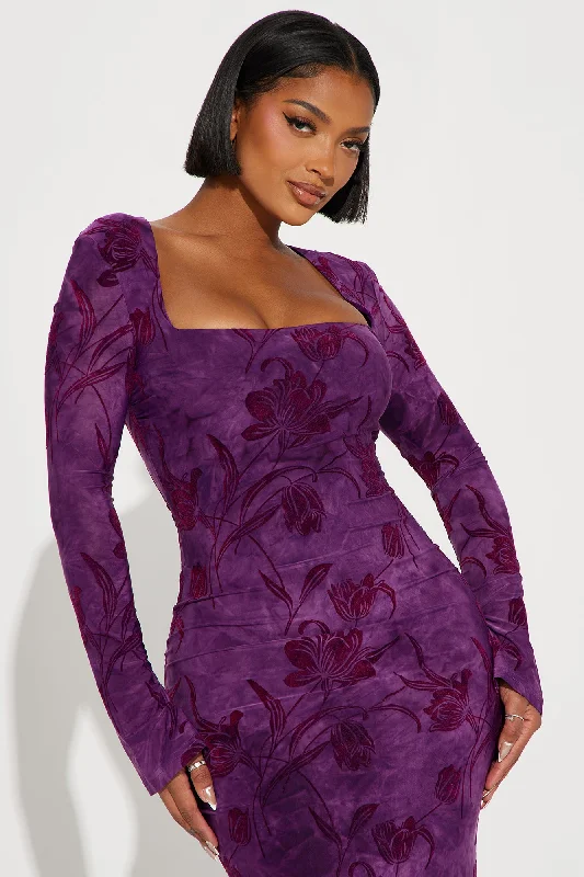 Pandora Velvet Burnout Maxi Dress - Purple