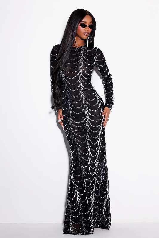 Party Moves Sequin Maxi Dress - Black