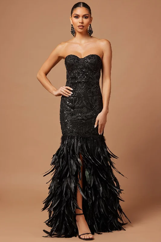 Patricia Embellished Feather Gown - Black