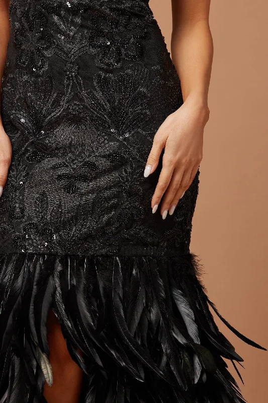 Patricia Embellished Feather Gown - Black