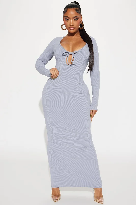 Raya Snatched Maxi Dress - Slate Grey