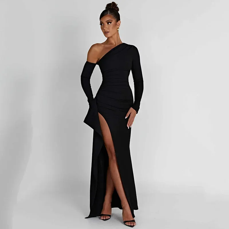 Sexy Club Party Dresses Women Long Sleeve Off Shoulder Maxi Dress