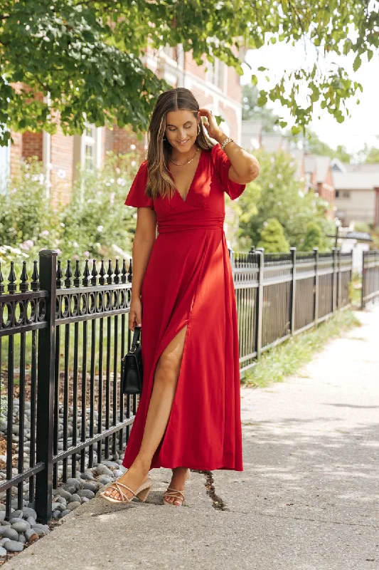 Showstopper Red Slit Maxi Dress