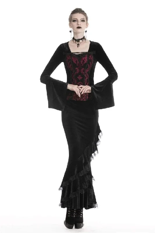 Women's Gothic Black Velvet Long Fishtail Pencil Skirts