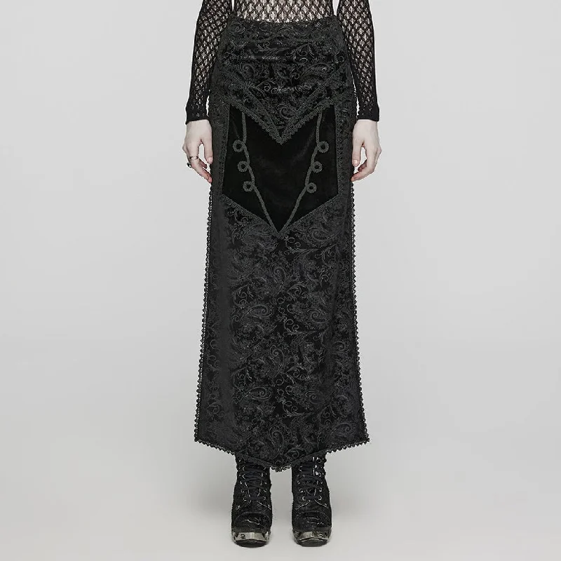 Women's Gothic Jacquard Side Slit Lace-Up Long Skirt