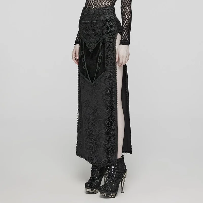 Women's Gothic Jacquard Side Slit Lace-Up Long Skirt