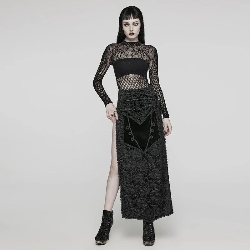 Women's Gothic Jacquard Side Slit Lace-Up Long Skirt