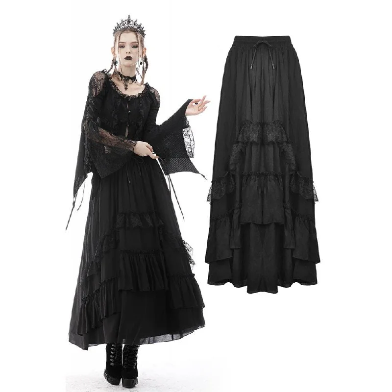 Women's Gothic Lace Splice Layered Chiffon Skirt