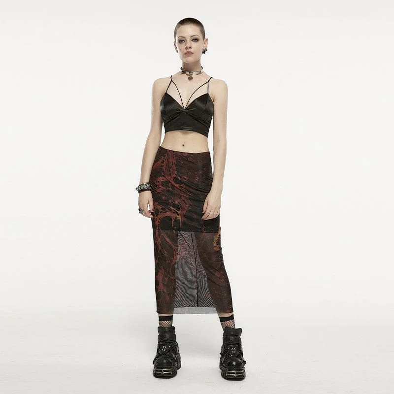 Women's Grunge Lava Printed Mesh Skirt