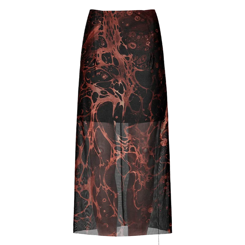 Women's Grunge Lava Printed Mesh Skirt