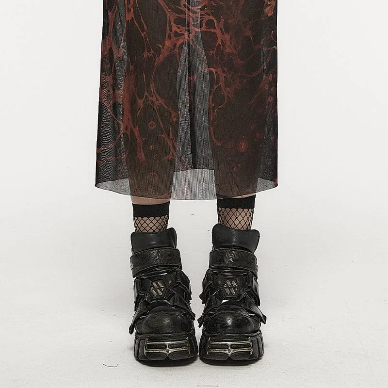 Women's Grunge Lava Printed Mesh Skirt