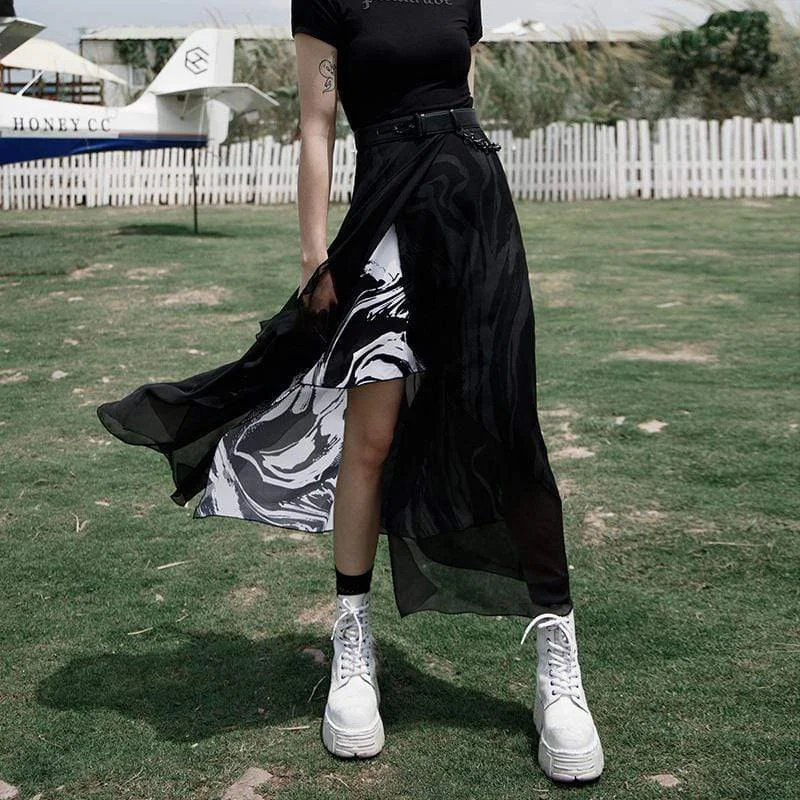 Women's Grunge Maxi Chiffon Skirts with Side Slit