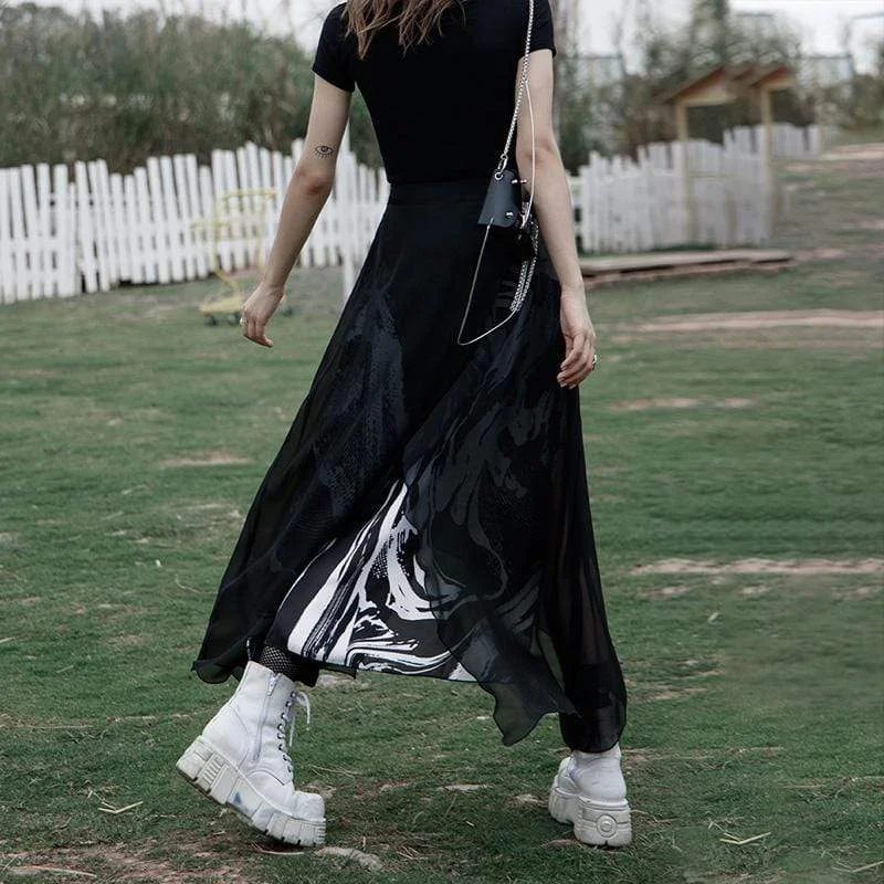 Women's Grunge Maxi Chiffon Skirts with Side Slit