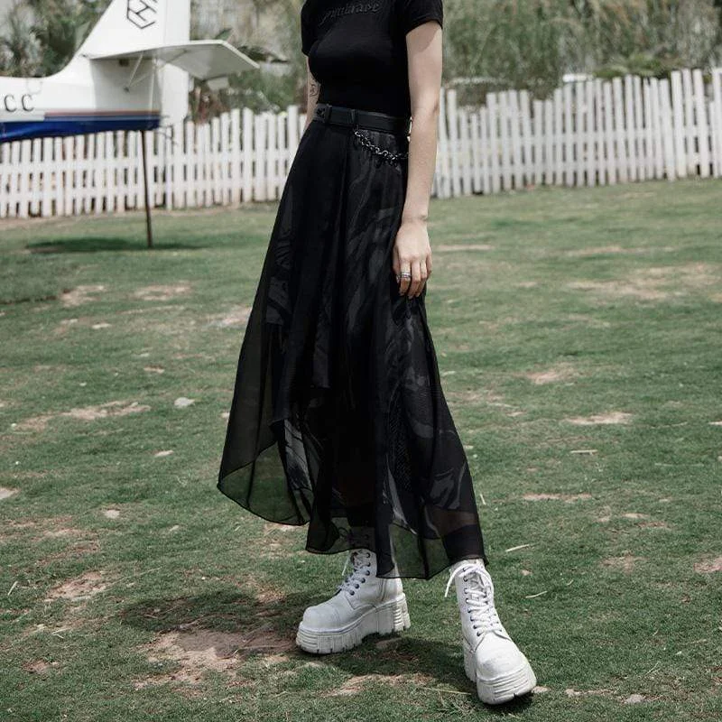 Women's Grunge Maxi Chiffon Skirts with Side Slit